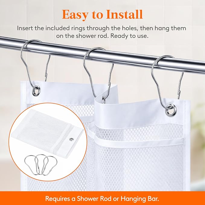 Lifewit Mesh Shower Caddy, 11 Pockets Hanging Shower Organizer with Quick Drying Mesh, Portable Space Saving Bathroom Organizer to Hold Soap, Shampoo and Cruise Ship Essentials, White, 1 Pack