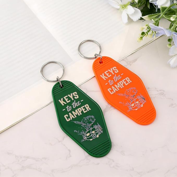Mikovivi 2pcs Camping Keychain, Plastic Camper Keychain Holder RV Accessories for Men & Women, Thoughtful Gifts
