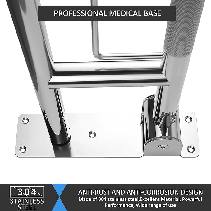 Handicap Grab Bar, 23.6 Inch Stainless Steel Toilet Safety Rails, Disabled Flip-Up Bathroom Grab Bars with Paper Holder, Anti-Slip Toilet Handrails Hand Grips Handicap Grab Bars for Elderly