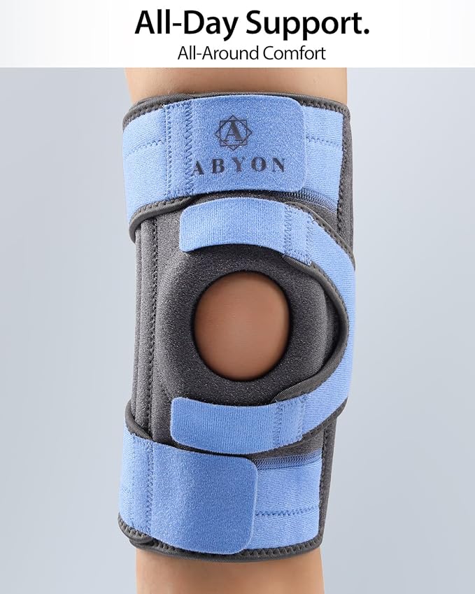 ABYON Knee Brace for Women & Men Meniscus Tear, ACL, Arthritis, Knee Support with Triple Side Stabilizers and Adjustable 360° Wraparound Strap for Maximum Knee Pain Support and Fast Recovery (SteelBlue, XL)