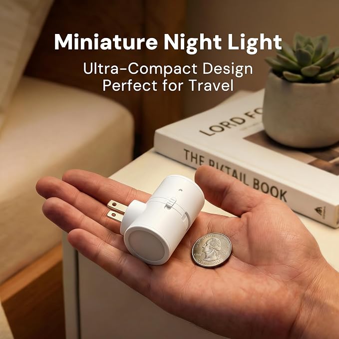 L LOHAS LED Motion Sensor Night Light, Motion Sensor Light Indoor, Rotating | Motion Activated Night Lights Plug into Wall,Amber-3000K-5000K,10-50-100%LM, Mini,Hallway Bathroom Travel[White Shade,2 Pack]