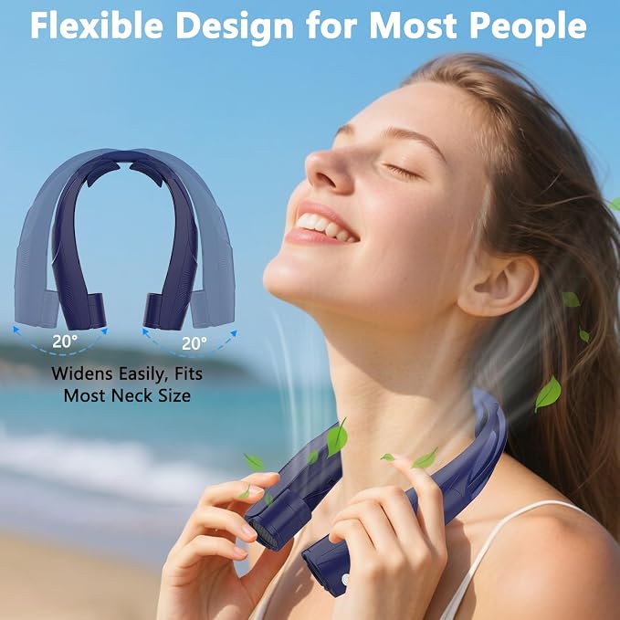 Neck Fan, 6000mAh USB Rechargeable Hands Free Personal Fan, 6 Speeds Adjustable Portable Neck Fans, Faster Cooling Wearable Fan, Ultra Quiet for Outdoor, Travel, Home, Office - Navy Blue