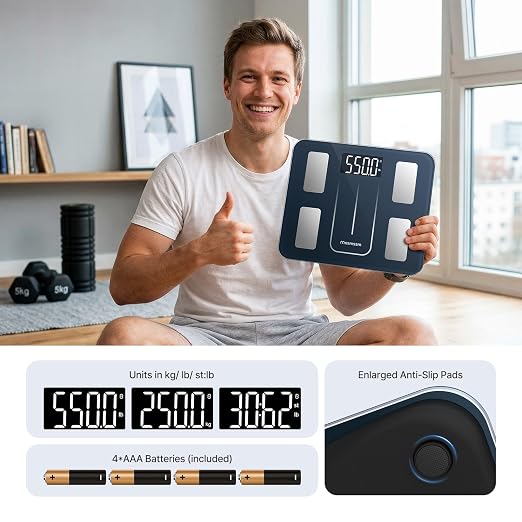 Smart Scale for Body Weight, 550 lb/ 250 kg High Capacity Large Platform Bathroom Scale with 4” x 2” LED Display, Body Composition Scale with 20 Metrics, App Sync, 350 * 300 mm