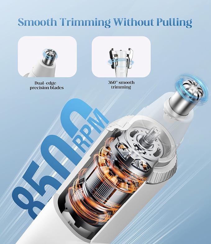 Nose Hair Trimmer for Women, 3-in-1 Painless & Gentle Trimmer for Nose, Eyebrows & Facial Hair, Type-C Rechargeable Precision Groomer with Double-Edged Blades, IPX7 Waterproof - White