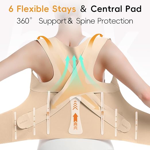babaka Posture Corrector for Women, Invisible Lightweight Adjustable Back Brace for Upper and Lower Back Pain Relief, Hunchback, Hump, Scoliosis, Thoracic, Spine Corrector Under Clothes (Beige, Medium, Waist: 29''-35'')