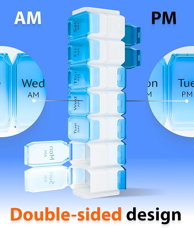Extra Large Pill Organizer 2 Times a Day – XL Pill Box 7 Day with Big AM/PM Compartments – Fits Large Vitamins, Supplements & Gummies, for 7 or 14-Day Use, Color-Coded, Senior-Friendly, No Spills