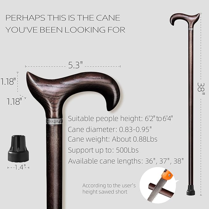 Walking Cane, Available in Multiple Inches Wooden Cane Support up to 500 Lbs, Suitable for Fancy Wooden Walking Cane for Men and Women with Extreme Demands