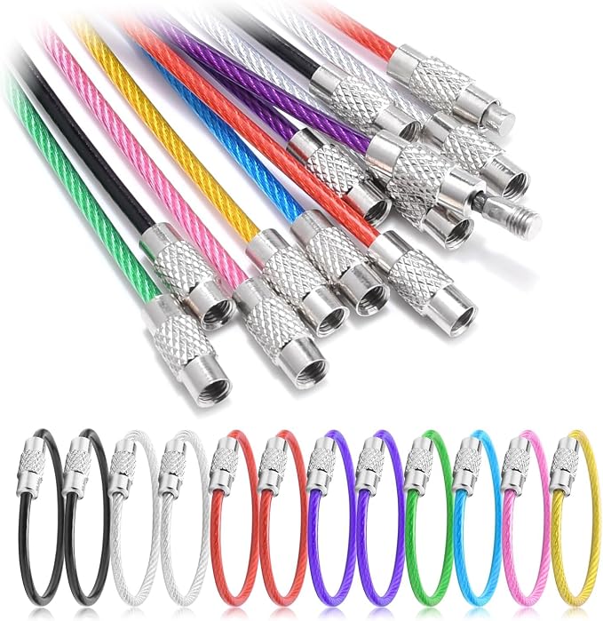 12 Pack 4" Key Ring Wire Keychain Cable Keyring Keychain Holder Clips Small Loops for Car Keys, Luggage Tags, Bag Tags, Crafts (Assorted, 2mm)