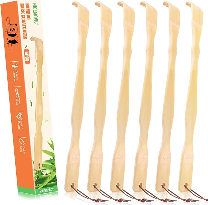 6 Pack Wooden Bamboo Back Scratcher for Men Women Adults | Christmas Small Gifts for Seniors Elderly Women Men, Gifts for Grandpa Grandma Dad Mom, 16.5 Inch Long Handle Back Scratchers