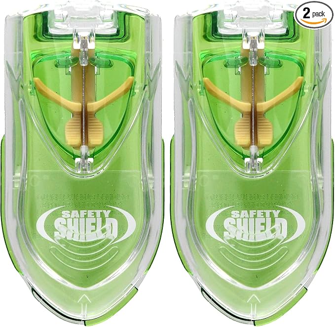 Ezy Dose Pill Cutter with Safety Shield, Safely Cut Pills and Vitamins, Pill Splitter, Retractable Blade Guard, Green (Pack of 2)