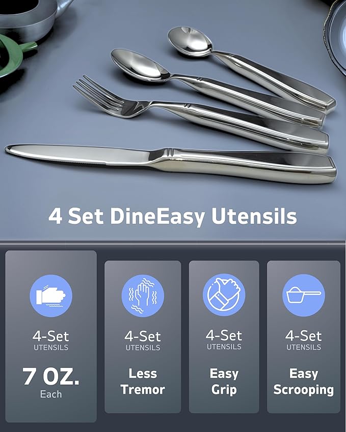 4-Piece Weighted Utensils for Tremors and Parkinsons (7 oz Each) - Weight Silverware for Hand Tremors, Weighted Utensils for Hand Tremors, Adaptive Utensils for Elderly