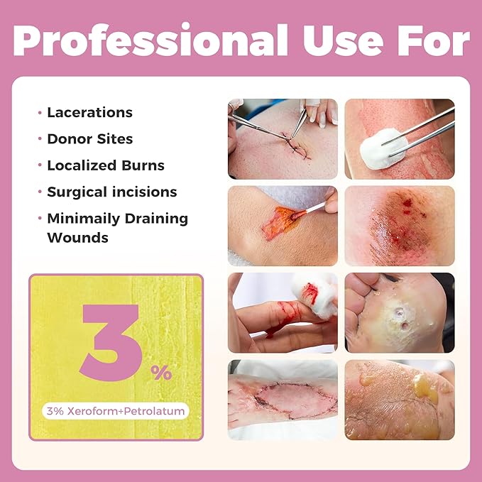 JUSORE Xeroform Petrolatum Dressing 1"x8" - 50 PCS Non Stick Gauze Pads | Medical Soft Fine Mesh Gauze Patch for Wound Care, Burns, Lacerations, Skin Grafts & Surgical Incisions, 50 Individual Pack