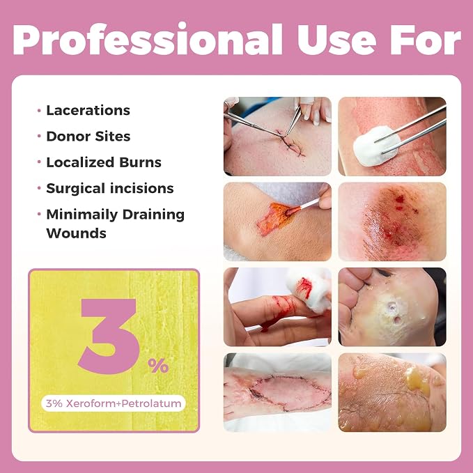 JUSORE Xeroform Petrolatum Dressing 1"x8" - 10 PCS Non Stick Gauze Pads | Medical Soft Fine Mesh Gauze Patch for Wound Care, Burns, Lacerations, Skin Grafts & Surgical Incisions,10 Individual Pack