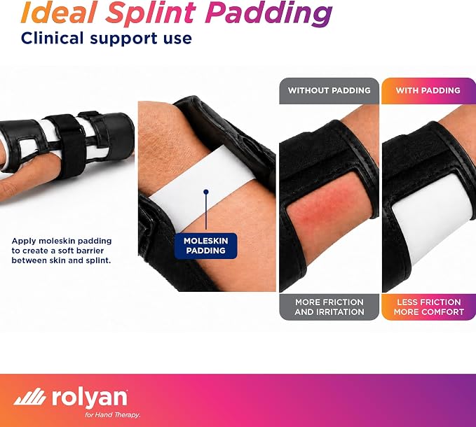 Rolyan Latex-Free Moleskin, 9" x 4 Yards, White, Adhesive Backing Moleskin Padding for Use with Splints, Braces, and Casts, Non-Latex Roll of Prewrap, Undercast Wrap for Skin Protection and Support