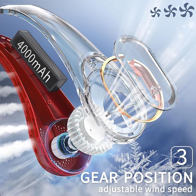 FrSara Neck Fan, Portable Fan Strong Wind, Upgraded 4000mAh, 360° Cooling | Upgraded Air Volume, Quiet, No Hair Twisting, Even Air Volume On Both Sides, Non-Slip Material, Short Charging, Long Use Time
