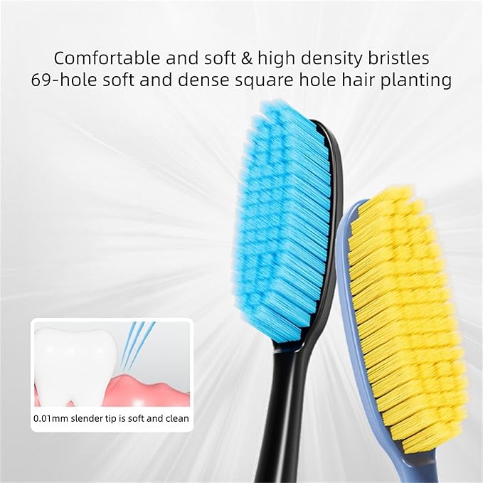Extra Soft toothbrushes for Adults，Suitable for Sensitive Teeth and People with periodontal Disease,Big and Long Toothbrush Head.【Colors Vary, 4 Count】