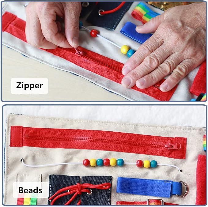Fidget Blanket for Adults with Dementia, Senior Activity Blanket for Elderly Care, Alzheimer’s Dementia Activity Aid, Tactile Lap Blanket for Seniors, Blue