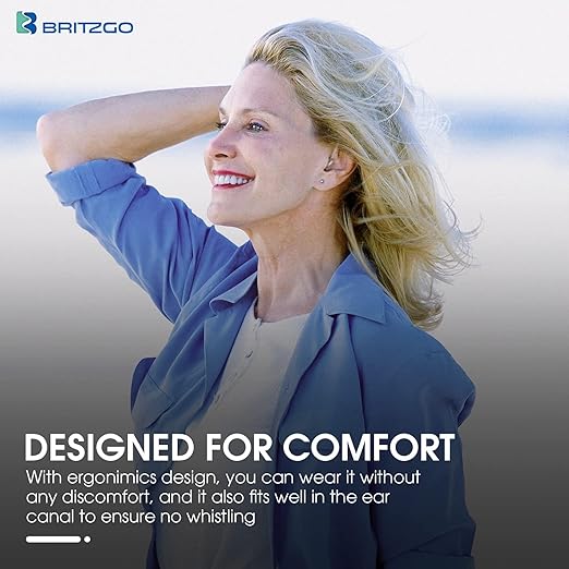 Britzgo BHA-220D Silver Hearing Amplifier, Modern and Fashion Designed Adjustable Tube to Fit Both Ears, Silver/Gray