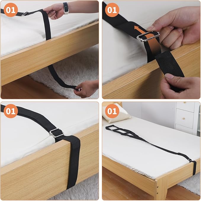 Munzong Bed Ladder Assist Black Pull Up - Sit Up Assist Device, Assistive Bedside Straps with Handle Strap, Portable Rope Beds Ladder Helper for Elderly Senior Injury Handicap Patient Pregnant