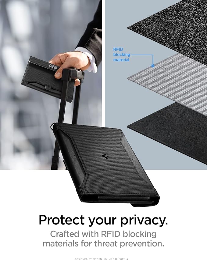 Spigen Life Passport Card Cover Holder, RFID Blocking | Travel Document Organizer, SIM Card Pin Included - Black