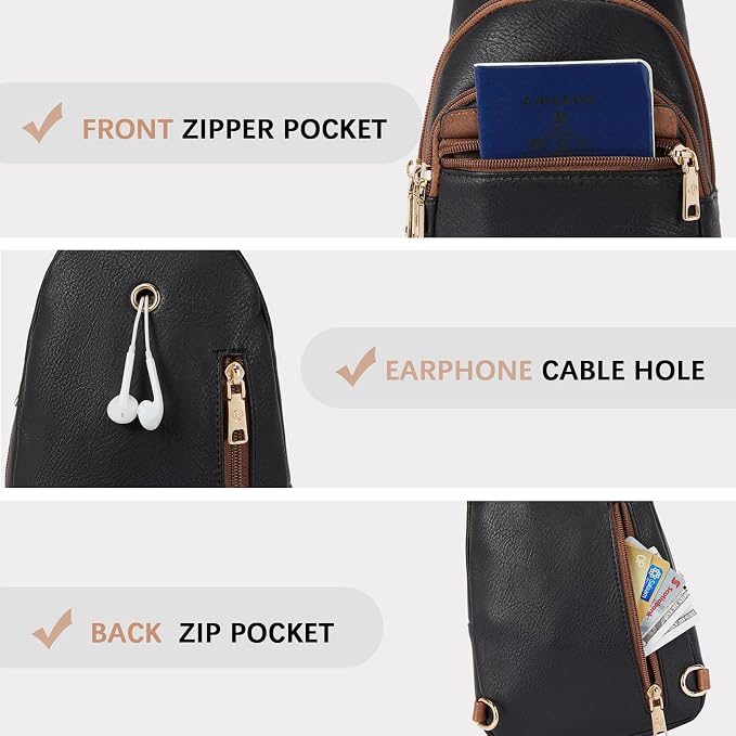 BOSTANTEN Sling Bag for Women Leather Crossbody Bags Fanny Pack Chest Bag for Travel | Adjustable Wide Strap, Small, Anti Theft, Lightweight, Multi Pockets and Carrying Way, Card Slot, Cute Trendy for Everyday