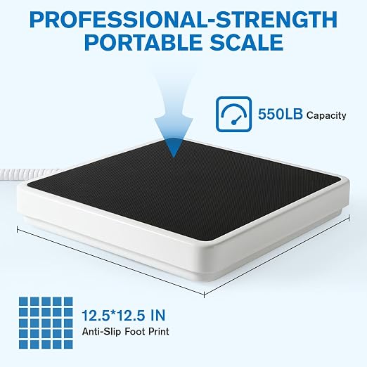 Medical Floor Scale, Digital Physician Scale with BMI, 550 lb/250 kg Capacity, Low-Profile Heavy Duty Bariatric Scale with Anti-Slip Rubber Mat (DR550B)