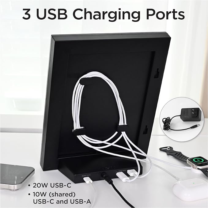 iHome Picture Frame with 3 USB Chargers, Photo Frame Accommodates 5x7 or 4x6 Photos (iPF30)