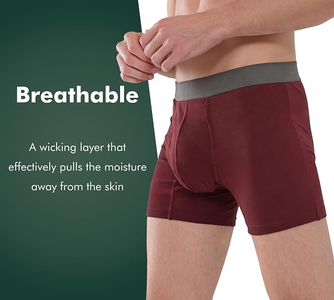 AIRCUTE Washable Absorbency Incontinence Underwear for Men, 6" Inseam Urinary Protective Boxer Briefs for Bladder Leaks 60ML (Medium, Red)