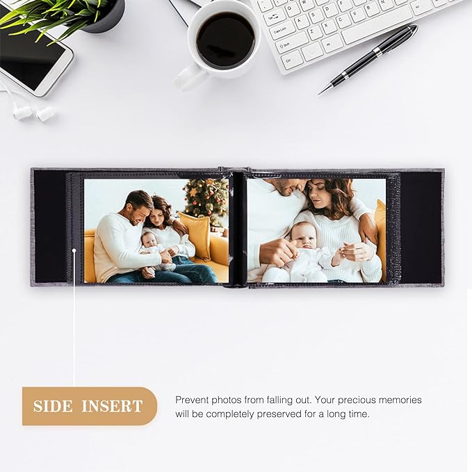 potricher Small Photo Album 4x6 100 Photos Linen Cover Picture Photo Book for Family Wedding Anniversary Baby Vacation (Blue,100 Pockets)