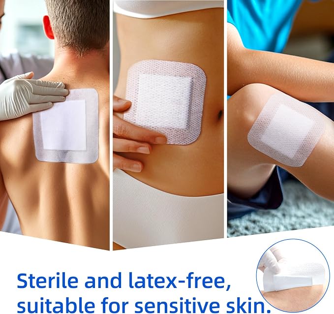 Niceful 50Pcs Adhesive Gauze Island Dressing 6"x6", Water-Resistant Wound Dressing, Sterile & Absorbent Medical Grade Dressing Pad First Aid Dressing Pads