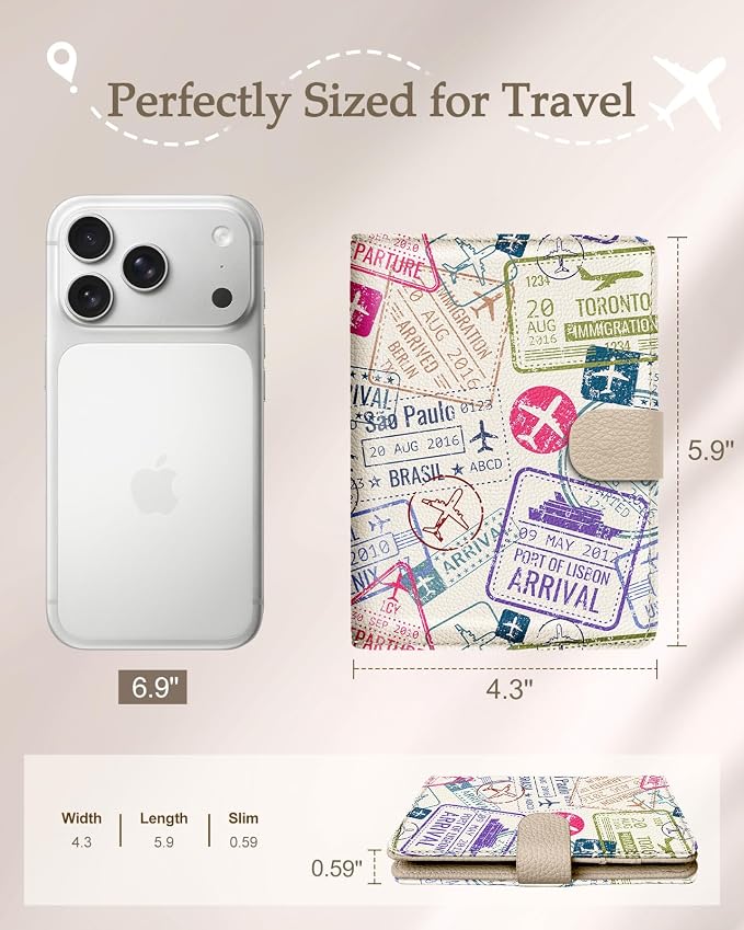 Slohif Airtag Passport Holder Cover Wallet Case for Travel Women - Leather RFID Blocking Passport Book Multiple Personalized Organizer Slim Portable Carrier Card Slots Protector Sleeve Stamp