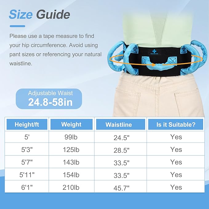 NIdreamCE Gait Belt Transfer Belts with Handles for Lifting Seniors, Safety Gate Belt with Metal Buckle Nursing Safety Patient Assist for Elderly, Disabled, Physical Therapy, Caregivers（Blue）