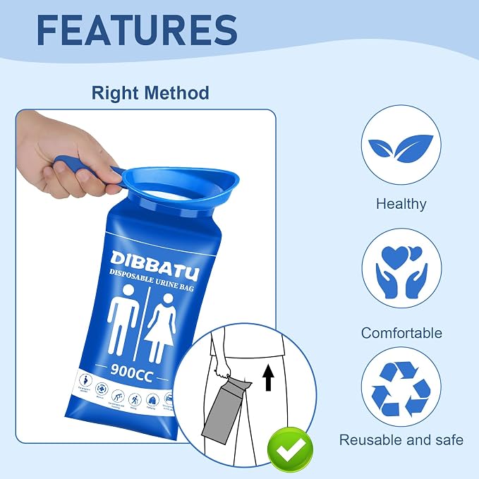 Disposable Urine Bag with Handle for Women/Men, 6/12PCS for Camping, Hiking | Female-friendly Curved Opening, Easier to Position,900ML Larger Capacity,Portable for Travel, Leak-proof Seal for Urine/Vomit