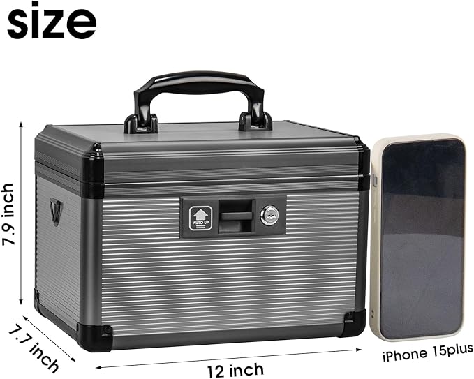 Medicine Lock Box with Key, Alluminum Alloy Box for Medication,First Aid Box with a Removeable Tray to Store Medicines & Pills for Home, Black 12 * 7.68 * 7.87 Inch