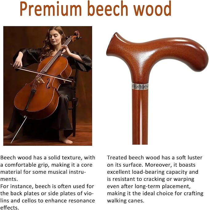 Wooden Walking Cane with 5 Height for Men and Women, Handmade Wood Cane with Comfort Grip Handle, Supportive Mobility Aid for Seniors, Fashionable & Classic Lightweight Stick