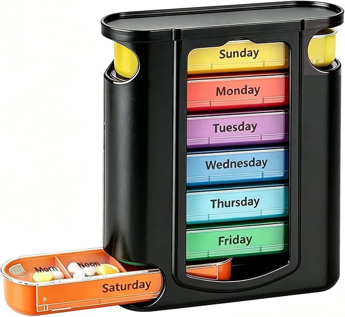 Travel Pill Organizer 4 Times a Day Small Pill Container Purse Pill Case Daily Pill Box Am Pm Pill Holder 7 Day Weekly Pill Reminder Pill Sorter Pocket Vitamin Stackable 4 Compartment Caddy