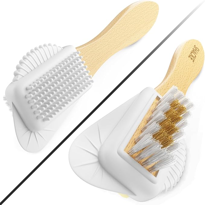 Suede Brush with Wood Handle – Nubuck Cleaner & Suede Shoe Brush | Suede Shoe Brush & Suede Cleaner — Rubber Bristles, Welts, Nylon/Brass Lift Dirt from Shoes, Boots, Bags & Purses