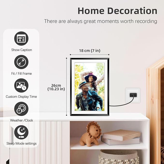 Frameo Digital Picture Frame WiFi 10.1 Inch Digital Photo Frame with 1280x800 HD Touch Display, Send Picture/Video via Frameo App/USB-C/Micro SD, Easy Setup, Great Gift, Classic Black