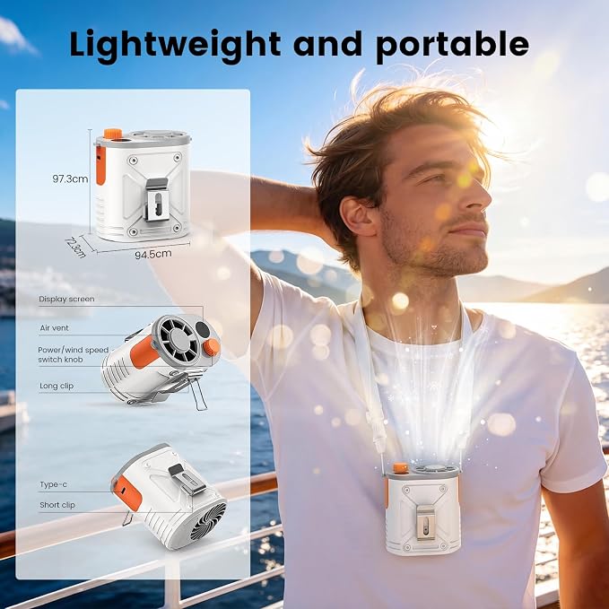 XAP Rechargeable Portable Fan, Infinitely Speed 12000RPM Strong Airflow, Personal Waist Fan Hands-Free Hanging Neck Fan, Wearable Belt Fan for Outdoor, Camping, Hiking, Jobsite