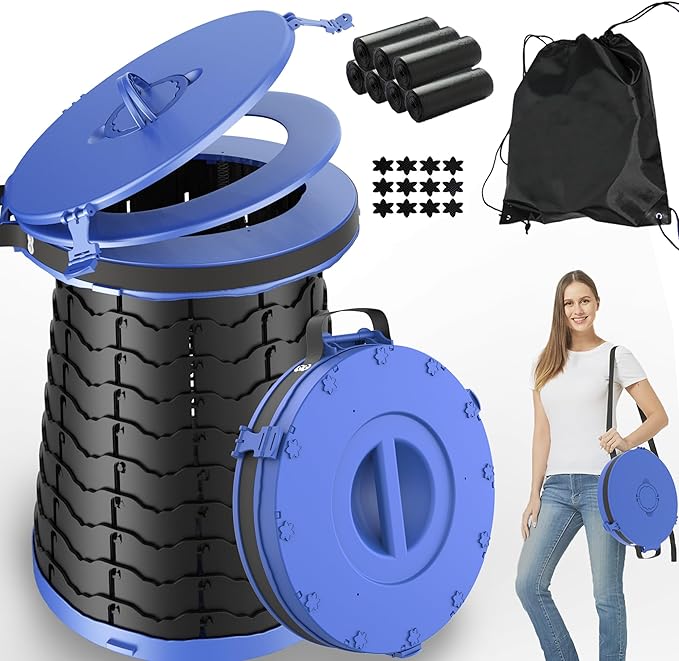 XXL Portable Toilet for Camping,880lbs Capacity,19.7" H Adjustable Outdoor Toilet with 7 Garbage Bags,Porta Potty for Adults,Collapsible Luggable Loo for Camping