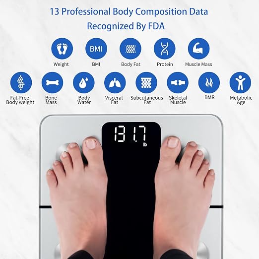 Vitafit Smart Bathroom Scale Body Weight, High Accuracy Assured by Weight Scale Professional Factory Since 2001, App Sync 13 Body Composition Including BMI, Body Fat and Muscle, 400lb, LED, Silver