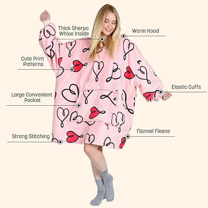 Catalonia Oversized Blanket Hoodie Sweatshirt, Wearable Sherpa Lounging Pullover for Adults Women Men