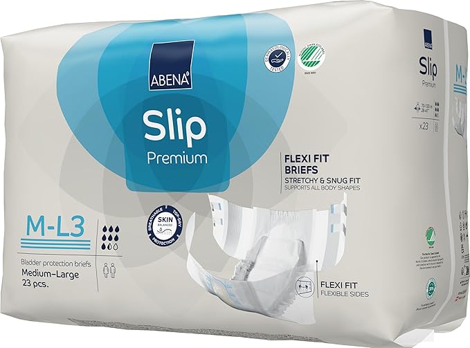Abena Slip Flexi-Fit Premium Incontinence Briefs, Level 3, (Medium to Extra Large), Medium/Large, 23 Count