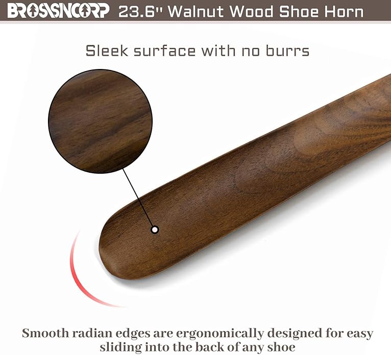 Wooden Shoe Horn Long Handle For Seniors 23.6" Easy Wear Helper Shoehorns Women Kids Baby Elderly Hanging Rings