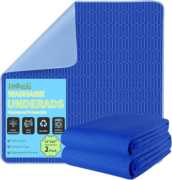Washable Chair Pads for Incontinence, 2 Pack 24" x 24" Reusable Leakproof Underpads for Bed/Wheelchair/Sofa/Crib/Car Seat/Travel – Durable Encased Edges