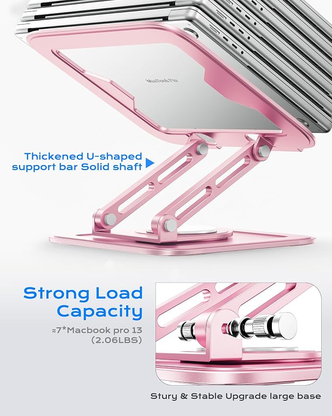 LOXP Adjustable Laptop Stand, Computer Stand with 360 Rotating Base | Ergonomic Laptop Riser Mount for Desk Foldable Protable Computer Desk Fits with MacBook Pro Air