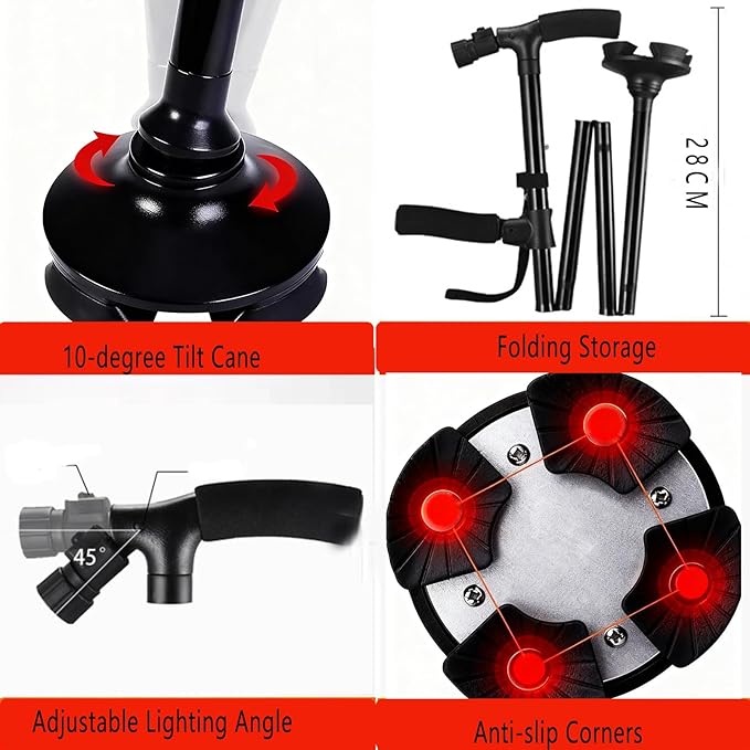 2026 New Smart Walking Cane, Upgrade Smart Walking Canes for Men Women with Alarm, with Light, Foldable Dual Handles, Adjustable Canes for Elderly, Gift for Veterans & Parents