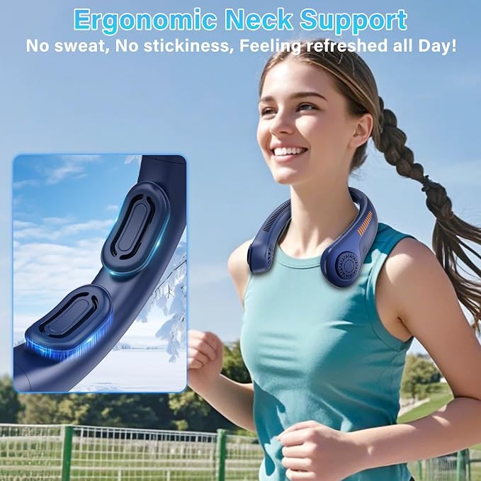 Portable Neck Fan Rechargeable, 5 Speeds, Lightweight, Long Lasting, Battery Operated All-Around Cooling Quiet Personal Fans for Travel Camping Cooling Essentials, Birthday Gifts for Women Men Mom Dad