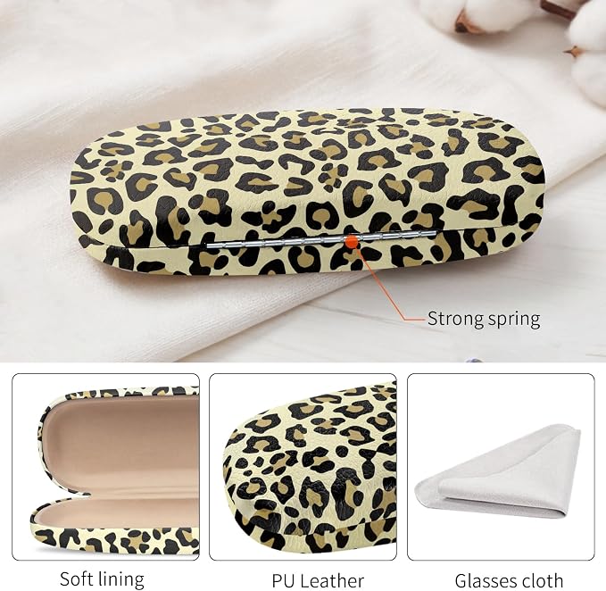 Glasses Case Hard Shell, Leather Protective Case for Sunglasses with Cleaning Cloth, Cute Eyeglass Cases for Women