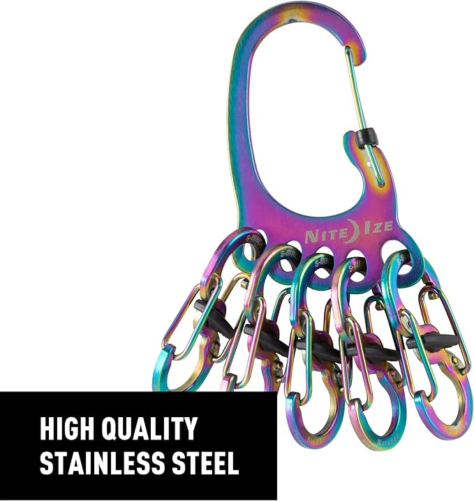 Nite Ize Bigfoot Locker KeyRack - Stainless Steel Holder for Car, House & Other Keys - Carabiner with S-Biners - Holds 15 Keys at Once - Hiking Gear & Essentials - Stainless
